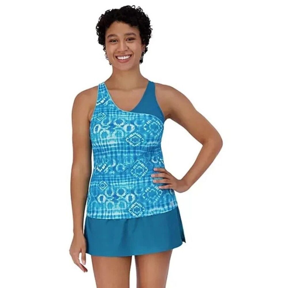NEW NWT Sz Small Turquoise Tie Dye Tankini Top & Skirt Skort 2 Pc Swim Outfit